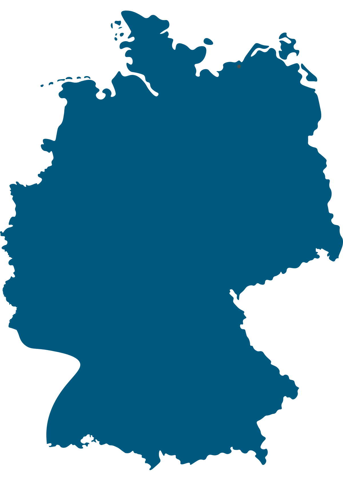 A solid blue silhouette map of Germany showing its national borders without any labels or additional details. Image owned by ITVT.