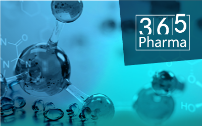 Scientific visualization of molecular structures and chemical bonds in a blue gradient background, representing pharmaceutical research and innovation. The ‘365 Pharma’ label appears in the upper right corner, used for ITVT materials.