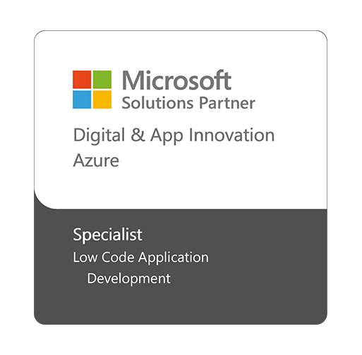Microsoft Solutions Partner Award for Digital and App Innovation (Azure) with a specialization in low-code application development.