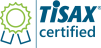 Logo showing a green certificate badge icon on the left and the text ‘TISAX certified’ in blue on the right, displayed on a transparent background.