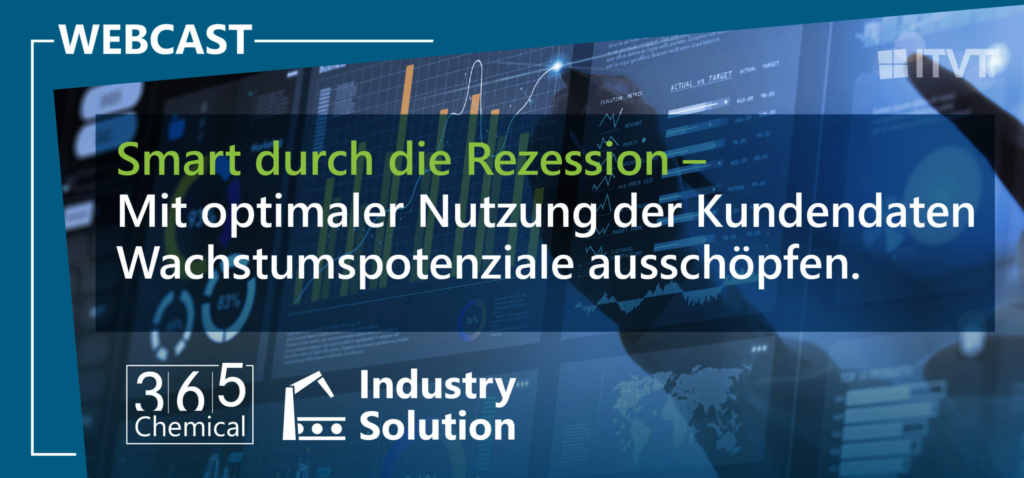 Webcast-Werbung mit dem Titel „Smart durch die Rezession – Wachstumspotenziale durch optimale Nutzung von Kundendaten ausschöpfen” mit Daten-Dashboards und ITVT-Branding.