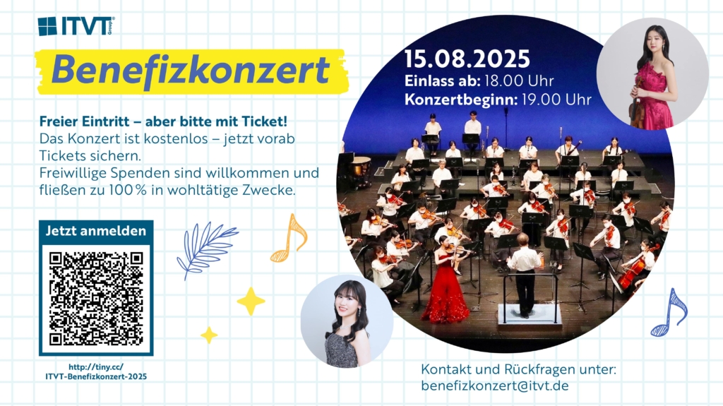 Benefizkonzert-Anzeige mit dem Slogan „Benefizkonzert” in auffälligem Design
